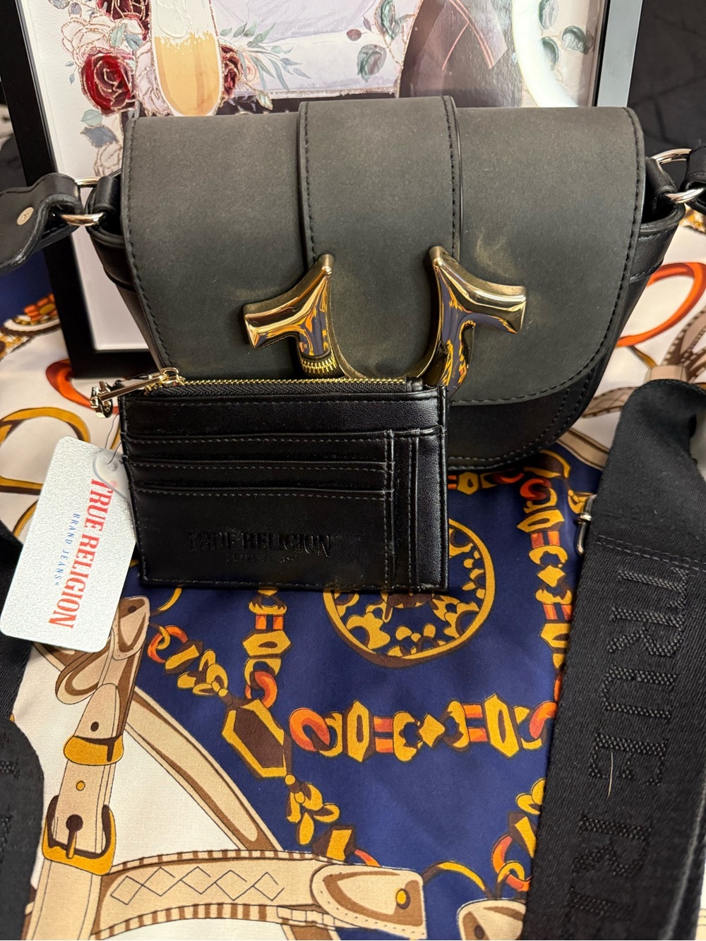 True Religion Bundle Black Crossbody with Wallet